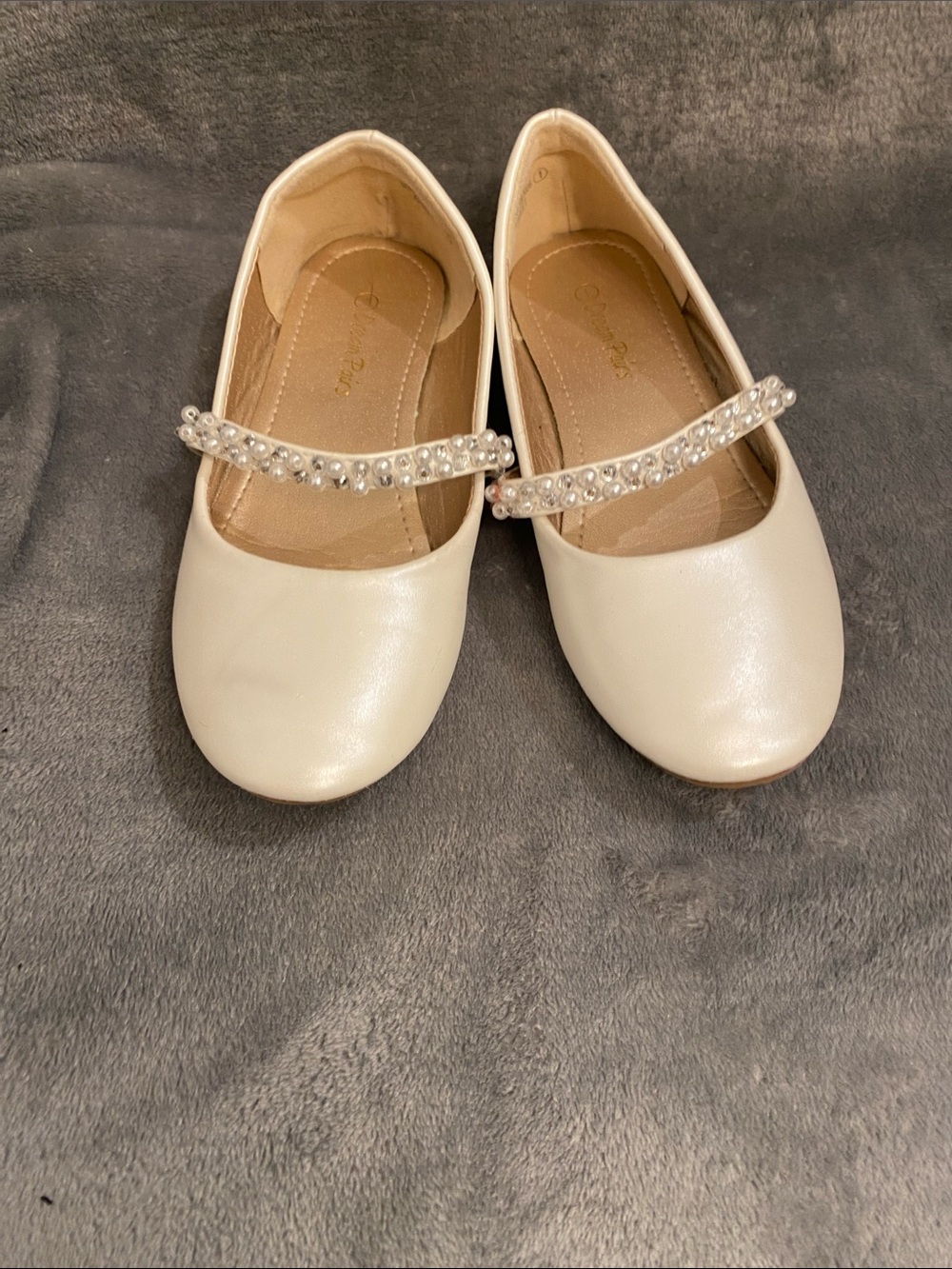 Dream Pairs Cream Pearl-Strap Mary Jane Flats